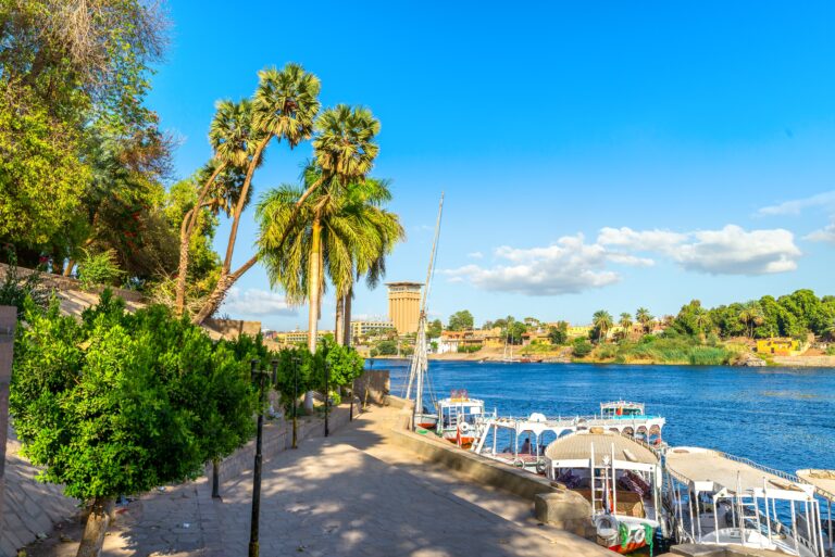 Embankment in Aswan at sunny summer day, Egypt