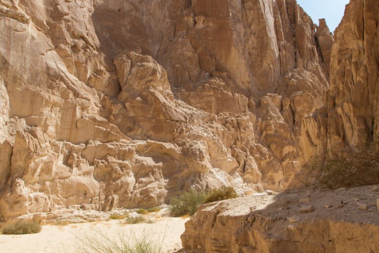 White canyon with yellow rocks, sunny day. Egypt, desert, the Sinai Peninsula, Nuweiba, Dahab.